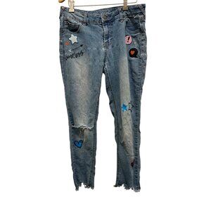 Cat & Jack Girls Distressed Embellished Skinny Jeans Size J16 Blue Denim With St